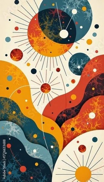 Fototapeta Abstract Geometric Design with Planets and Stars Modern Art Illustration