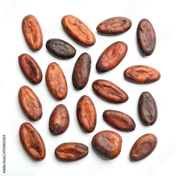 Obraz Cocoa beans arranged on white background