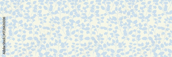 Fototapeta Seamless vector pattern with light blue floral silhouettes on cream background. Elegant botanical design with leaves and stems for fabric, wallpaper, and prints