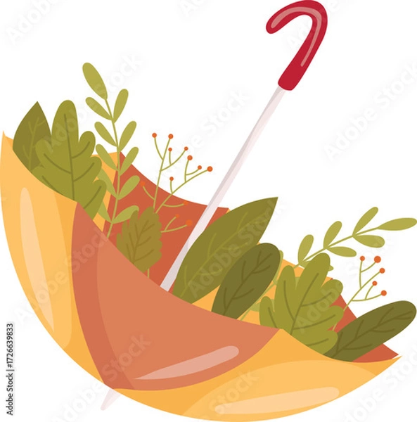 Fototapeta Umbrella. Autumn illustration of an umbrella with autumn leaves and plants inside.