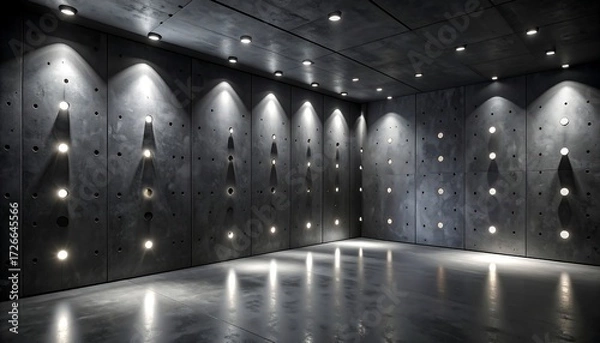 Fototapeta Modern Concrete Room Illuminated by Recessed Lighting Fixtures
