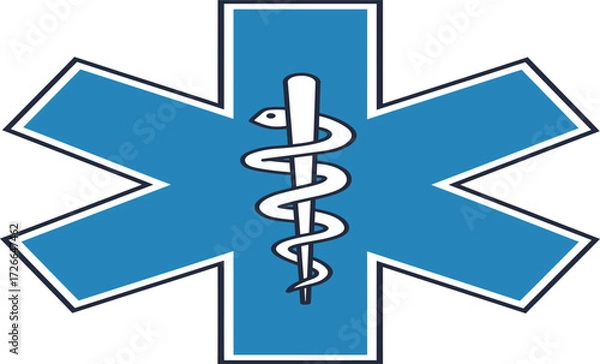Fototapeta Star of life emblem medical symbol caduceus icon for emergency services healthcare and first responders isolated on transparent background