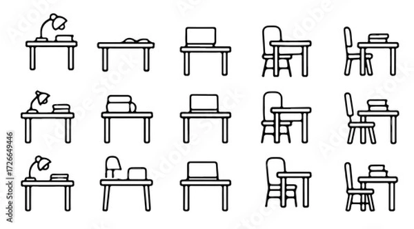 Fototapeta Dining table and chairs line icon