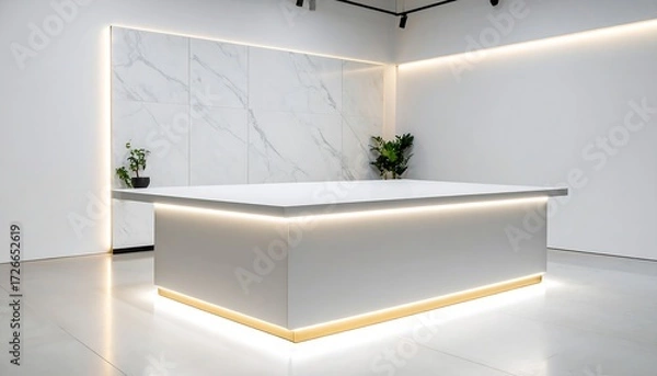 Fototapeta Modern Kitchen Island with Ambient Lighting in Minimalist Design