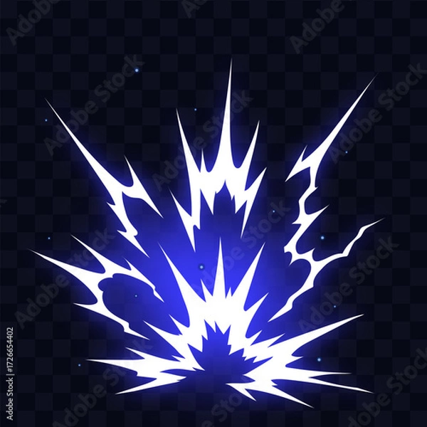 Obraz Manga thunder effect builds comic power as energy manga spark bursts outward explosion. Manga thunder flash spreads glowing lines wide with electric strike isolated on transparent background.