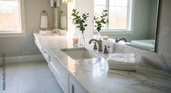 Obraz Elegant bathroom interior with marble countertop vanity and modern design elements enhancing comfort