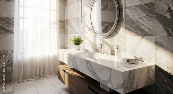 Obraz Modern bathroom interior with marble countertop and elegant design elements creating a bright and