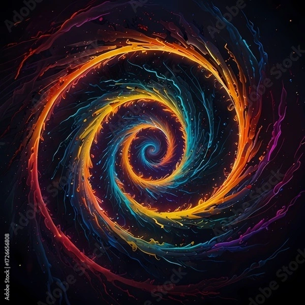 Fototapeta Within the confines of a luminous, ever-shifting algorithm, a cryptic ultra-modern magic spell pulsates with data streams and electric currents. The central focus of the image is a swirling vortex 