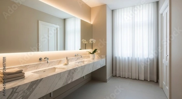 Obraz Elegant and Modern Bathroom Interior with Marble Countertops and Soft Lighting creating a