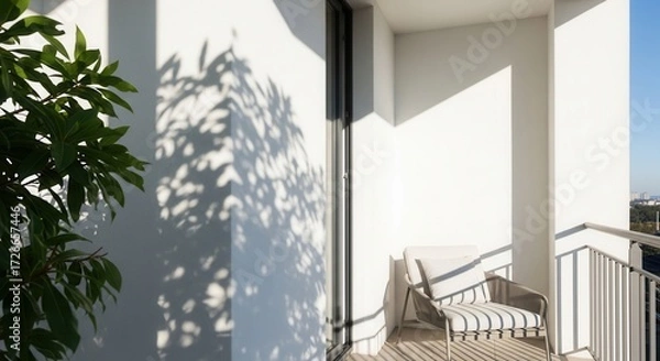 Obraz Serene balcony view with shadows creating a tranquil atmosphere in a modern home design