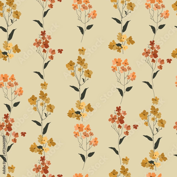 Fototapeta Hand drawn flowers  fall pattern. Vector illustration with flowers, seamless pattern. and leaves
