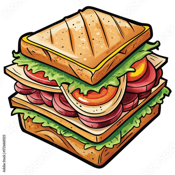 Obraz Cartoon sandwich with multiple fillings