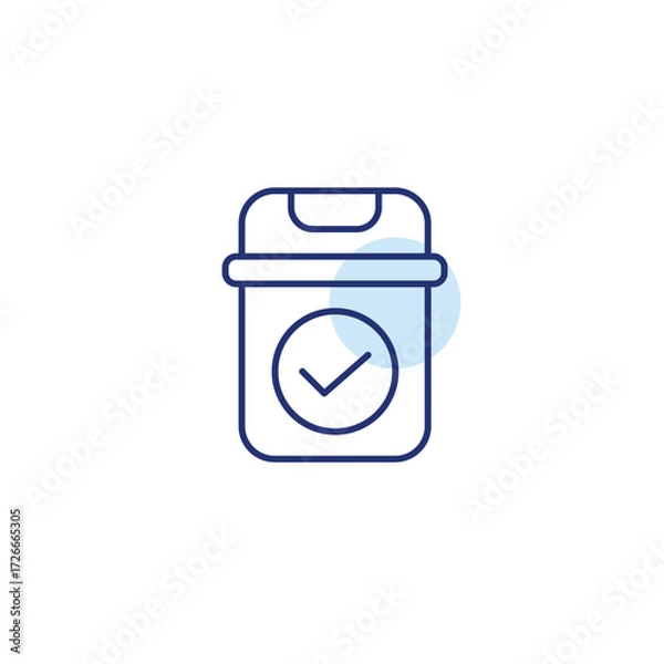 Fototapeta Trash can and checkmark. Cleanup verified, approved garbage disposal and safe waste management. Pixel perfect, editable stroke vector icon