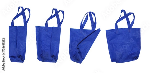 Fototapeta Set collection or collage of blue tote bag isolated on transparent background