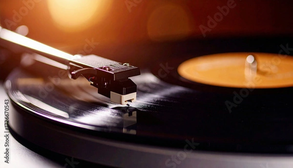 Fototapeta 古いレコード盤におとしたレコード針のアップ
