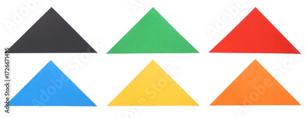 Fototapeta Set collection or collage of triangular paper in various colors isolated on transparent background