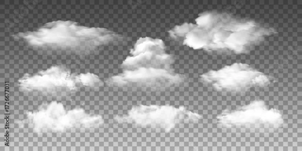 Fototapeta White realistic vector cloud isolated on transparent background