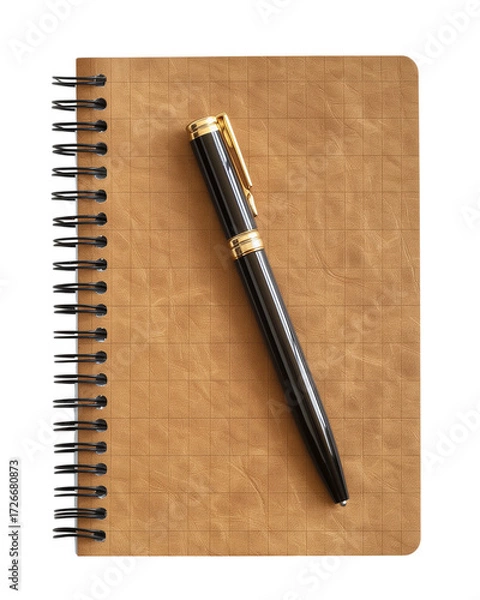 Fototapeta Fitness journal notebook with pen Isolated on a transparent background