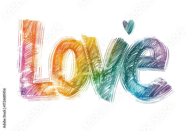 Fototapeta Hand-drawn love typography in rainbow colors Isolated on a transparent background