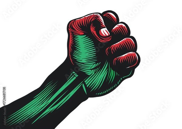 Fototapeta Juneteenth fist graphic with red black and green colors Isolated on a transparent background