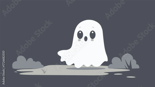 Fototapeta Cute ghost peeking around and checking the area illustration