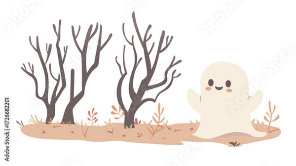 Fototapeta Cute ghost peeking around and checking the area illustration