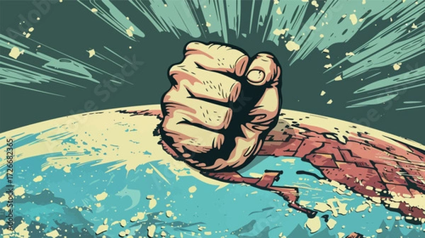 Fototapeta A powerful fist emerging from the earth illustration
