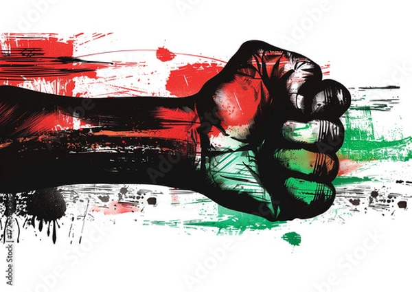 Fototapeta Juneteenth fist graphic with red black and green colors isolated on a transparent background
