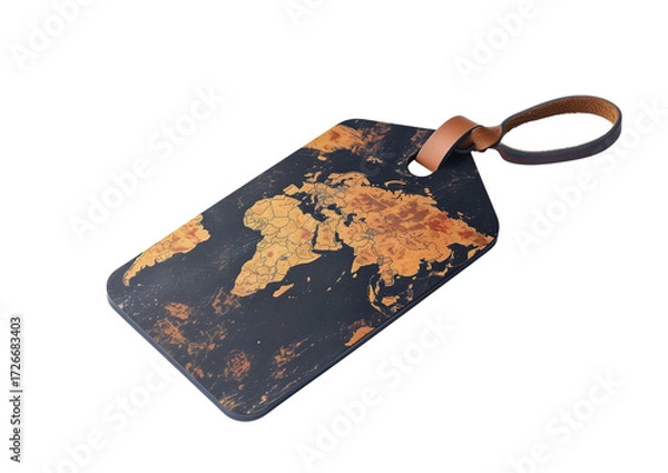 Fototapeta Luggage tag with world map design isolated on a transparent background