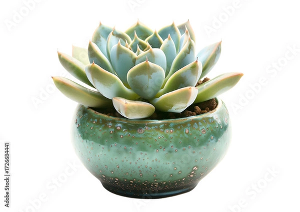 Fototapeta Potted succulent plant with round ceramic base isolated on a transparent background