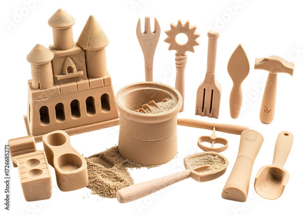 Fototapeta Sandcastle mold tools bundle isolated on a transparent background