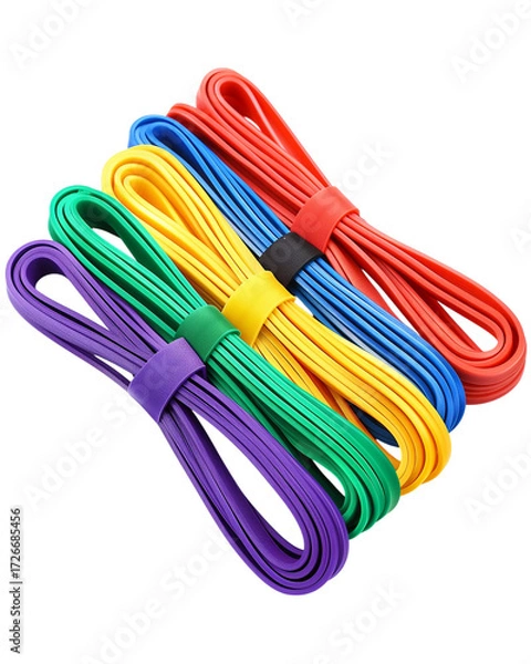 Fototapeta Resistance bands set in multiple colors isolated on a transparent background