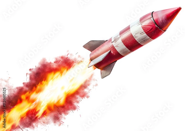 Fototapeta Single rocket firework with striped shell isolated on a transparent background
