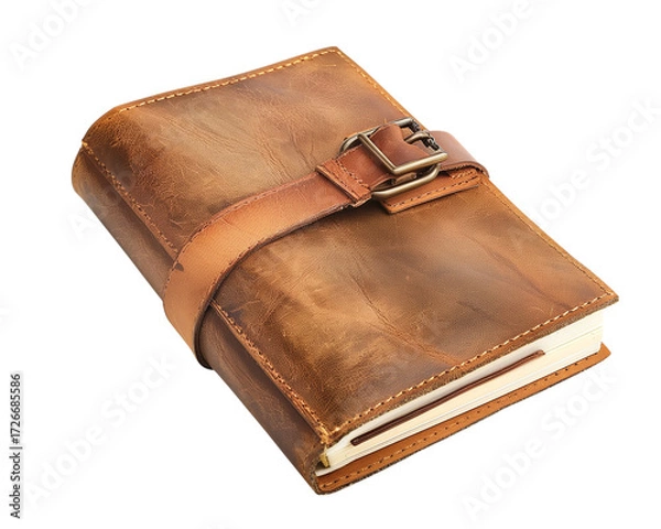 Fototapeta Scenic travel journal closed with strap isolated on a transparent background