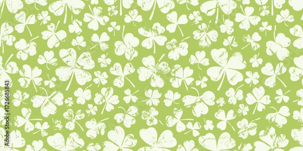 Fototapeta Shamrock or green clover leaves pattern background flat design vector illustration. St Patrick Day shamrock symbols decorative elements horizontal pattern texture.
