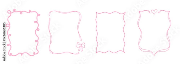 Fototapeta Whimsical frame with cute ribbon and bow in pastel pink design