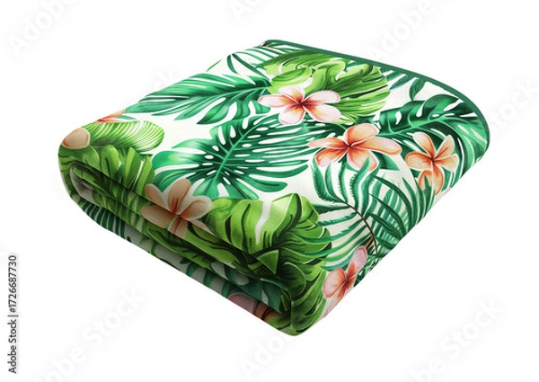 Fototapeta Tropical beach towel folded with leaf pattern isolated on a transparent background