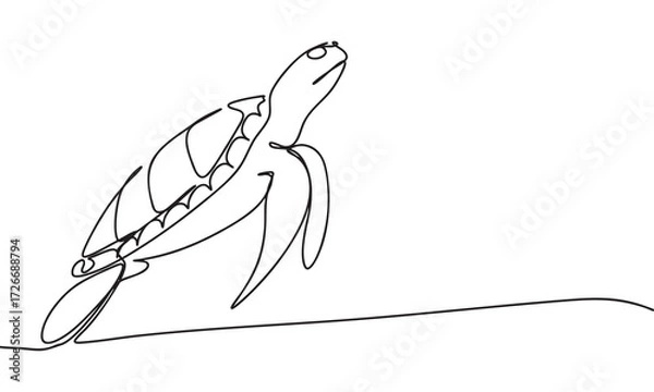 Fototapeta Sea Turtle in Flight Single Continuous Line Art