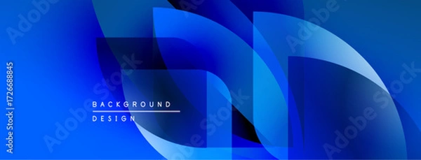 Fototapeta Abstract blue layers create dynamic composition. Smooth gradients, flowing shapes suggest movement, modern design aesthetic.