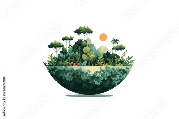 Fototapeta Small lush planet surrounded by greenery under a bright sun
