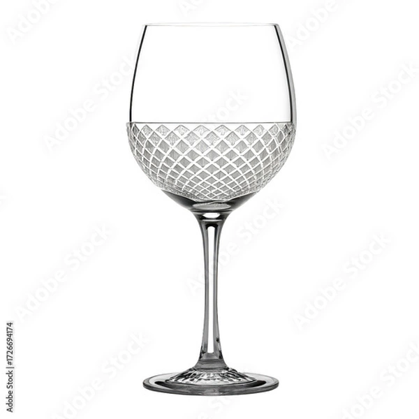 Fototapeta Refined crystal wine glass isolated on transparent background, with geometric pattern