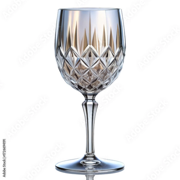Fototapeta Elegant crystal wine glass isolated on transparent background, with intricate design