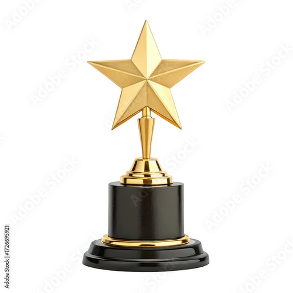 Fototapeta Golden star trophy isolated on transparent background, a symbol of achievement