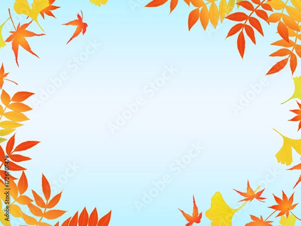 Obraz 秋の植物のフレーム④水色背景