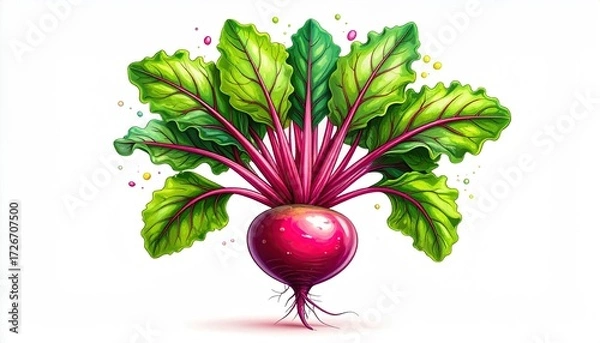 Fototapeta Vibrant illustration of a beet root with lush green leaves