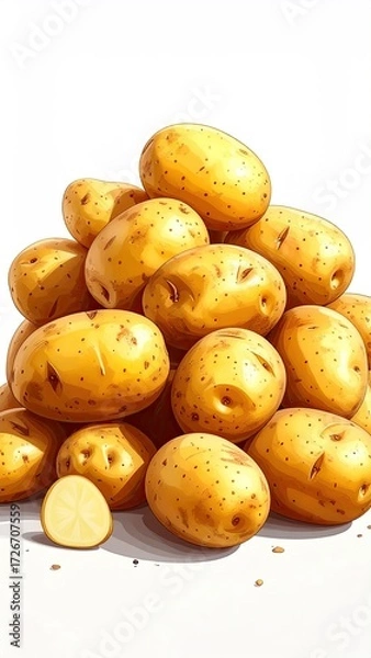 Fototapeta Pile of yellow potatoes, some sliced