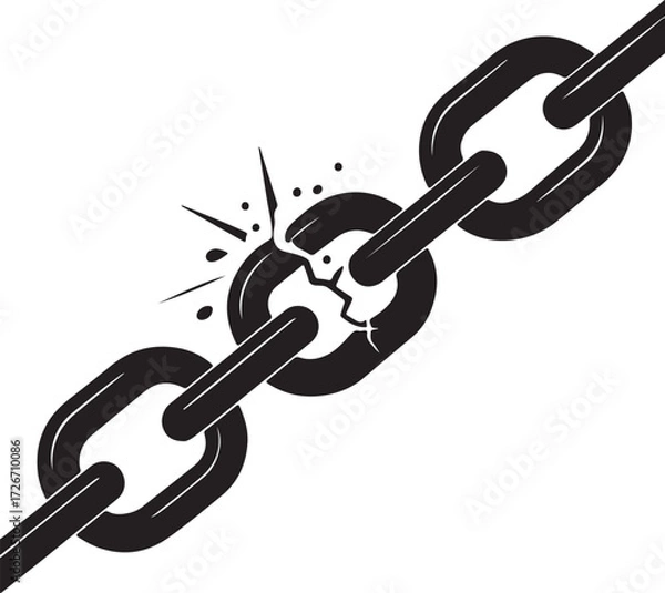 Obraz Broken chain links black clipart, flat vector illustration