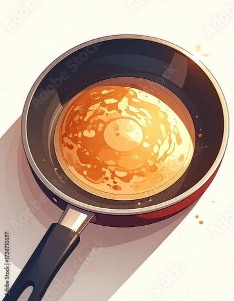 Fototapeta Golden pancake in a hot pan