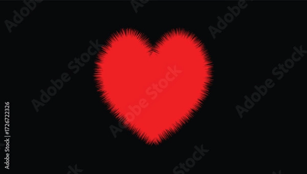 Fototapeta Glowing Red Heart with Fuzzy Neon Edges on Black Background – Abstract Romantic Love Symbol for Valentine’s Day, Romance, and Digital Art