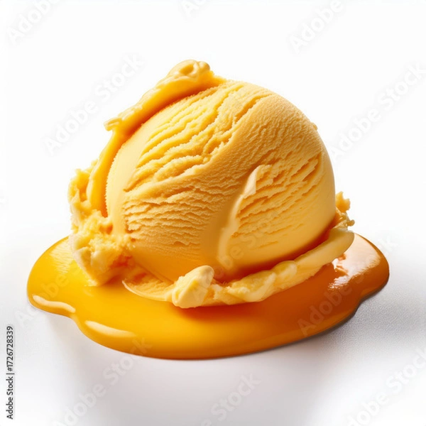 Fototapeta Slightly Melting Mango Ice Cream Scoop with Creamy Texture
